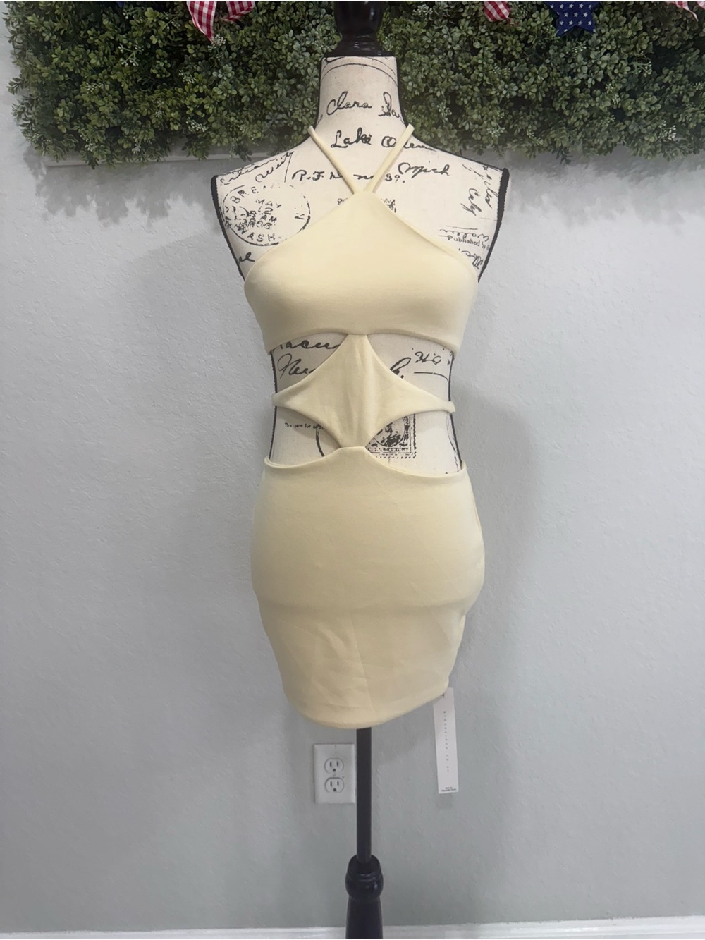 Missguided Pale Yellow Cutout Halter Mini Dress
